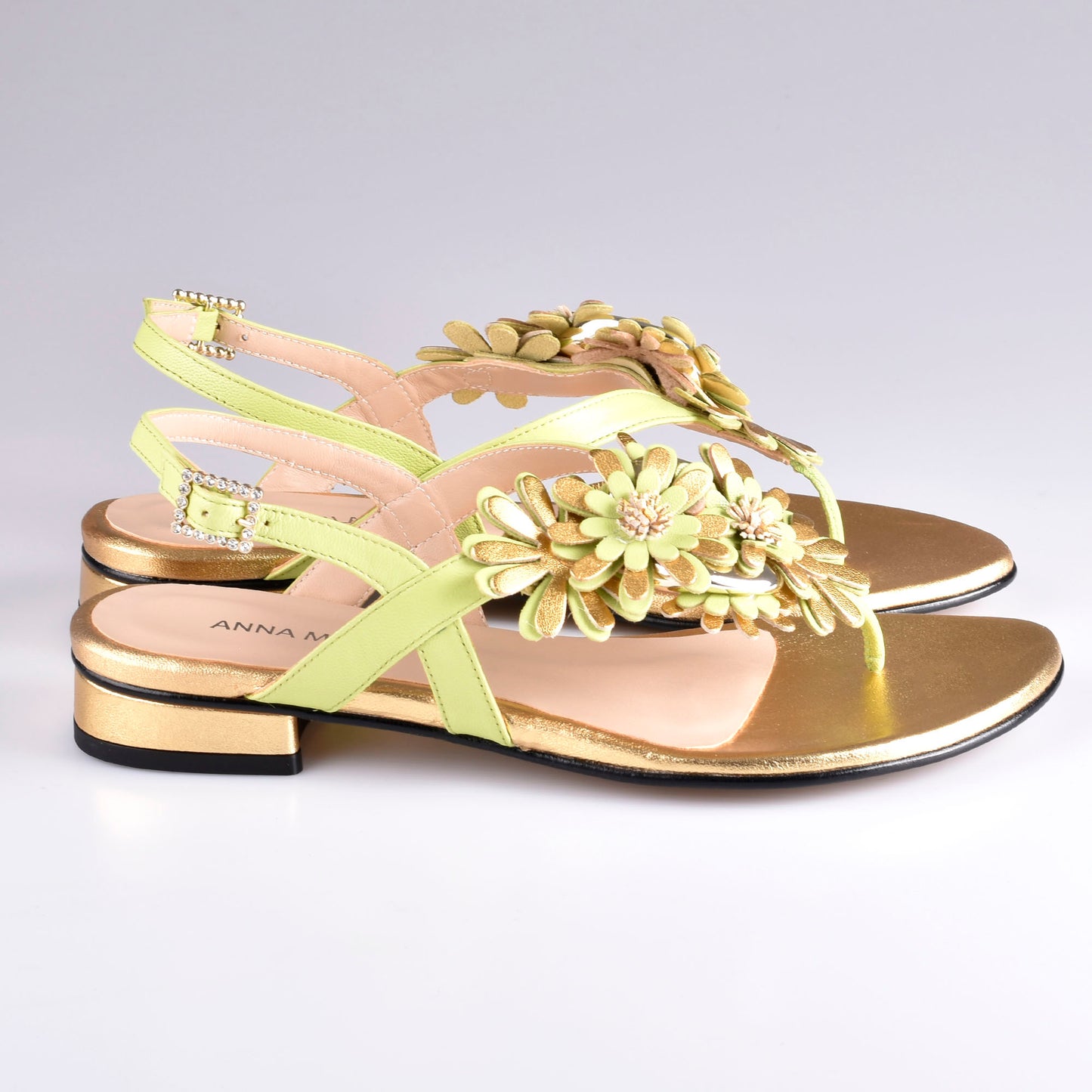 sandalias planos verde