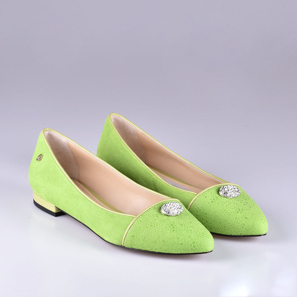 Ballerinas Olivia Suede Green with Ornament - Main Image