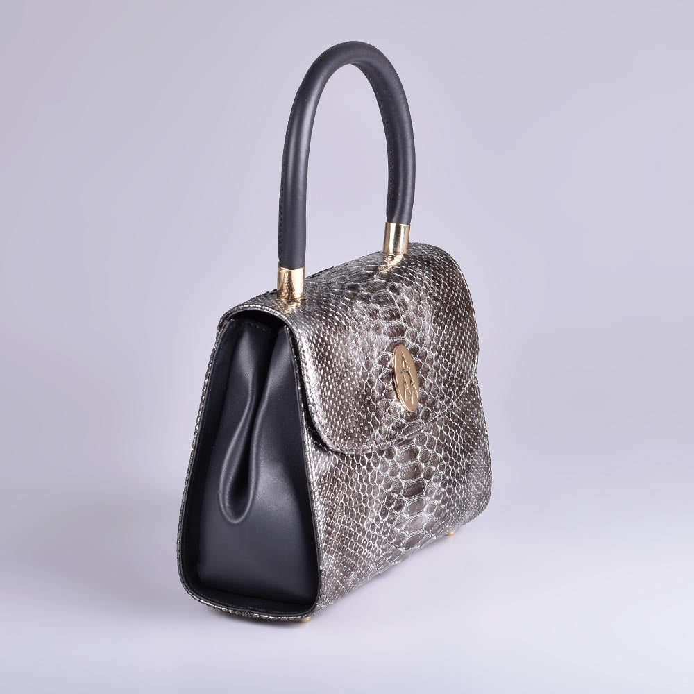 bolso de mujer piel de pitón plata