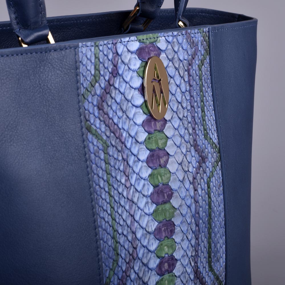 bolso grande mujer de cuero azul