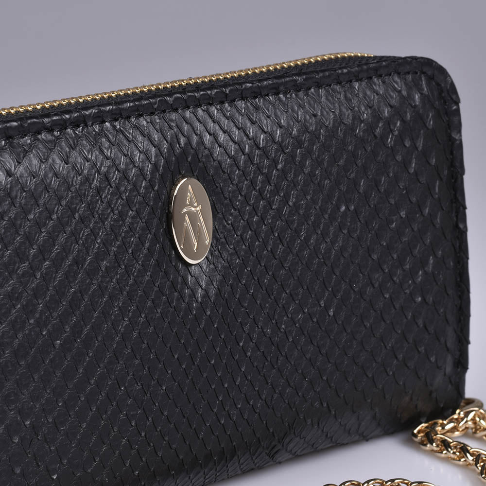 Cartera de piel de piton negra