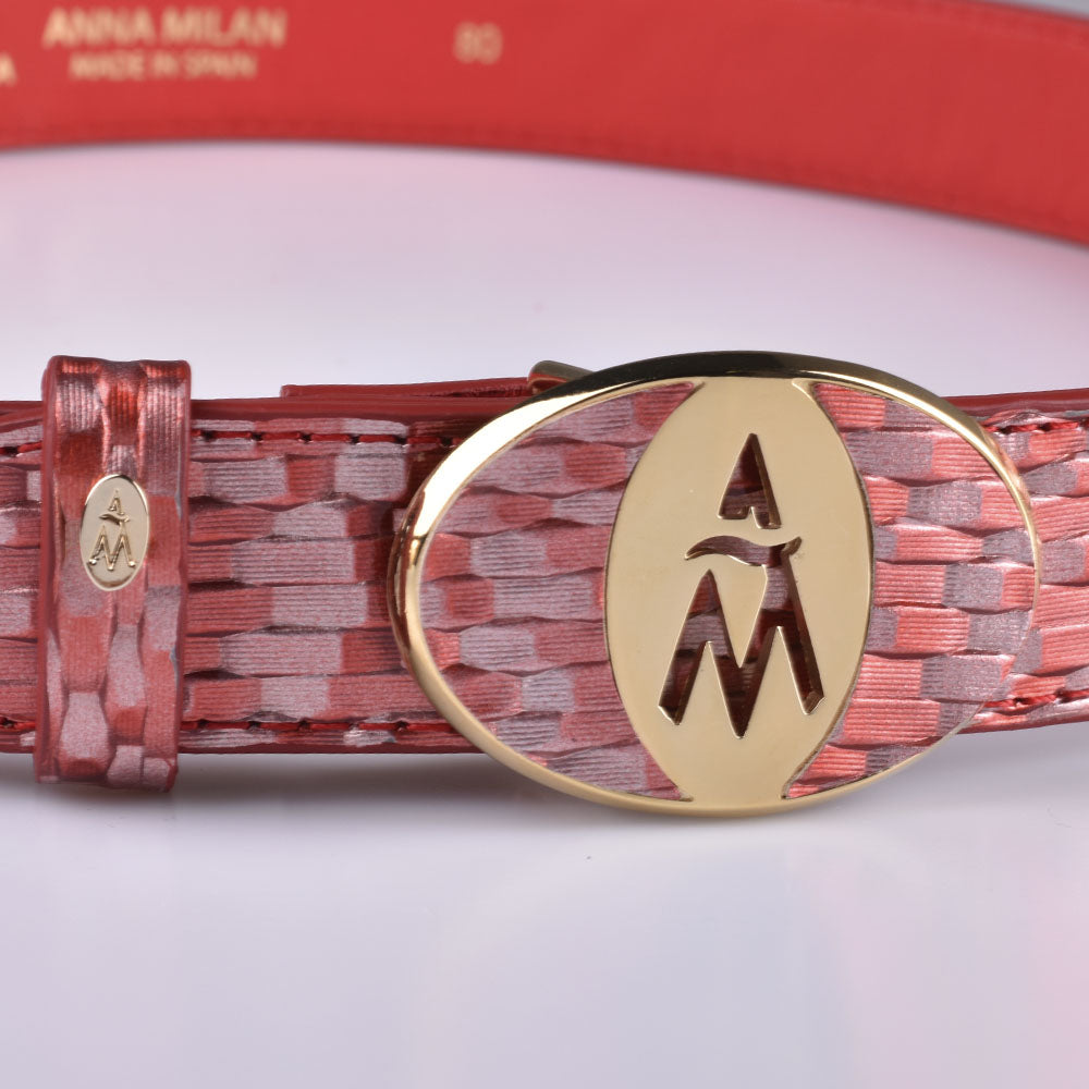 cinturón mujer rojo y rosa