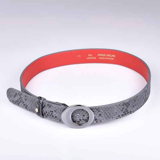 Ceinture femme en python gris et noir avec boucle ovale