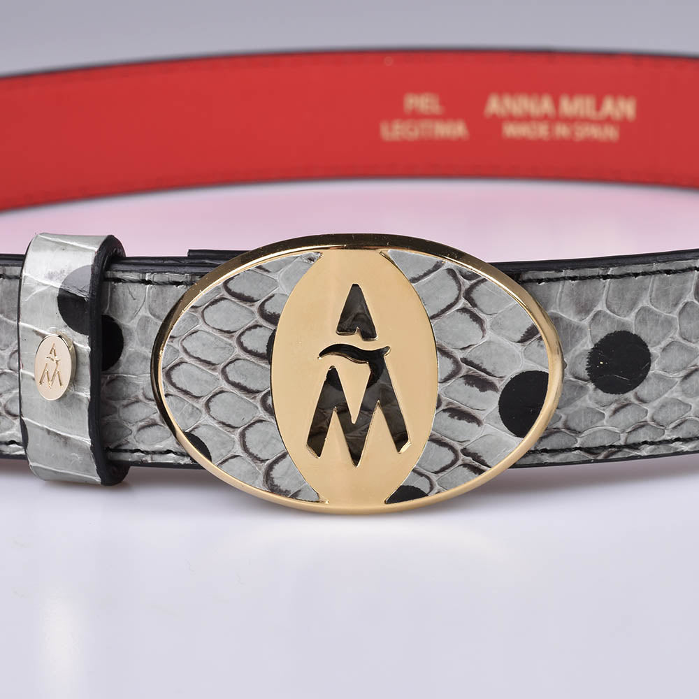 Grauer Python-Gürtel mit schwarzen Tupfen