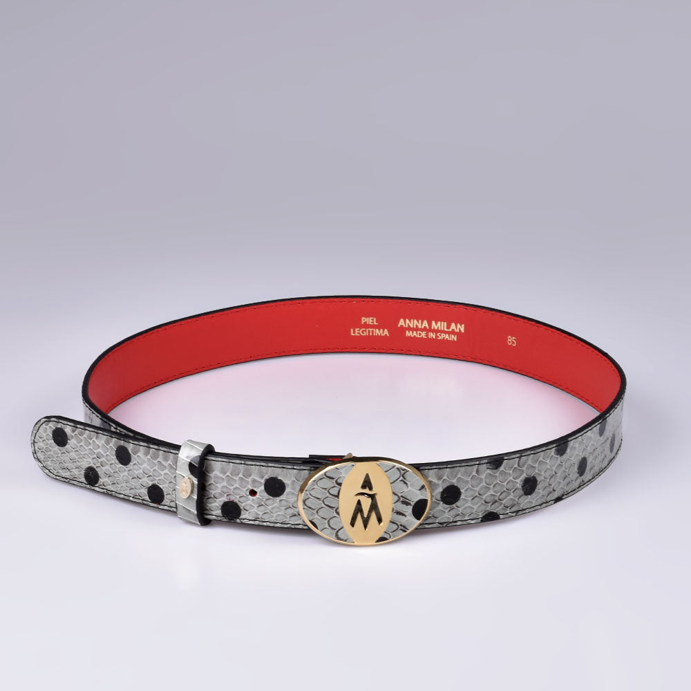 Grauer Python-Gürtel mit schwarzen Tupfen