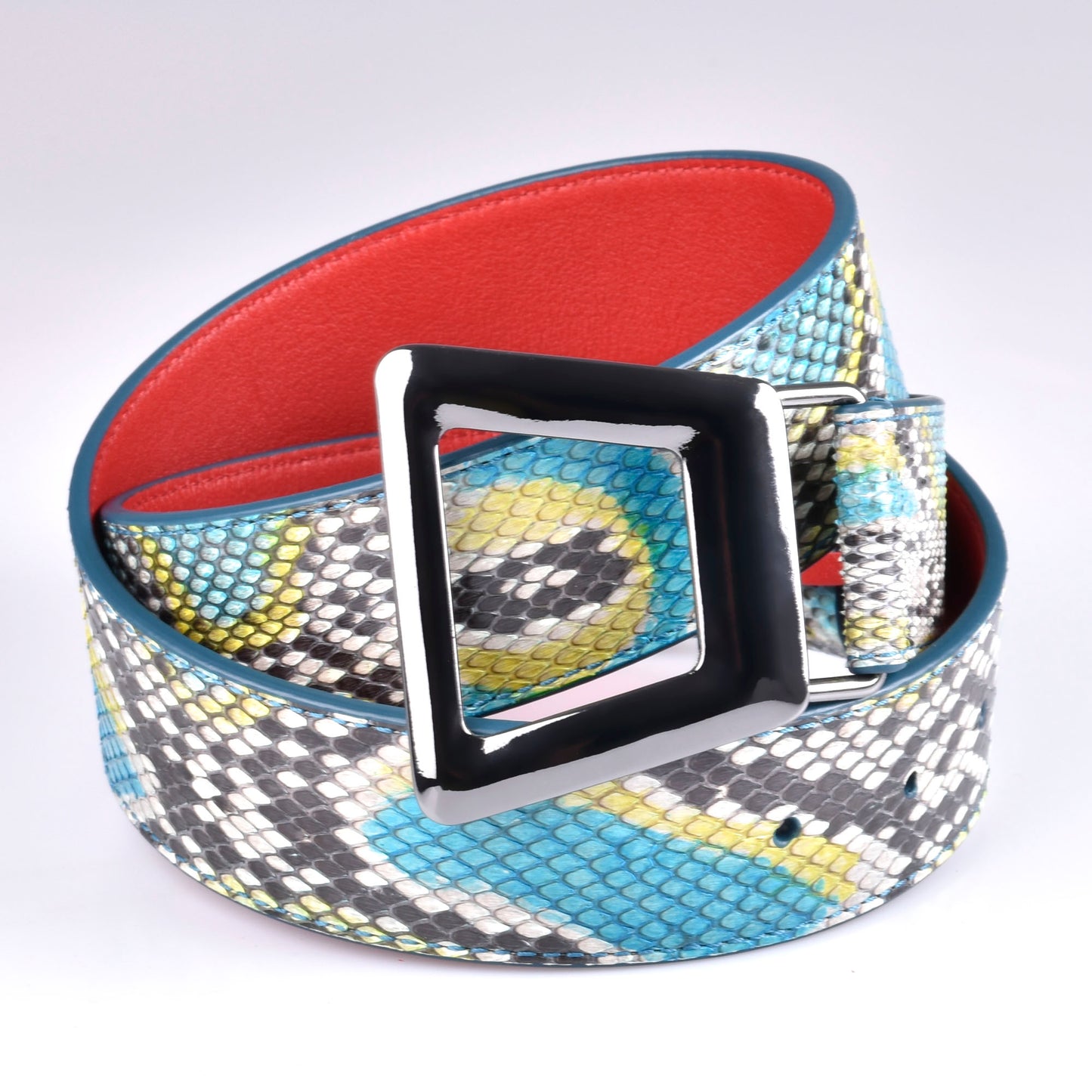 cinturon mujer amarillo y azul
