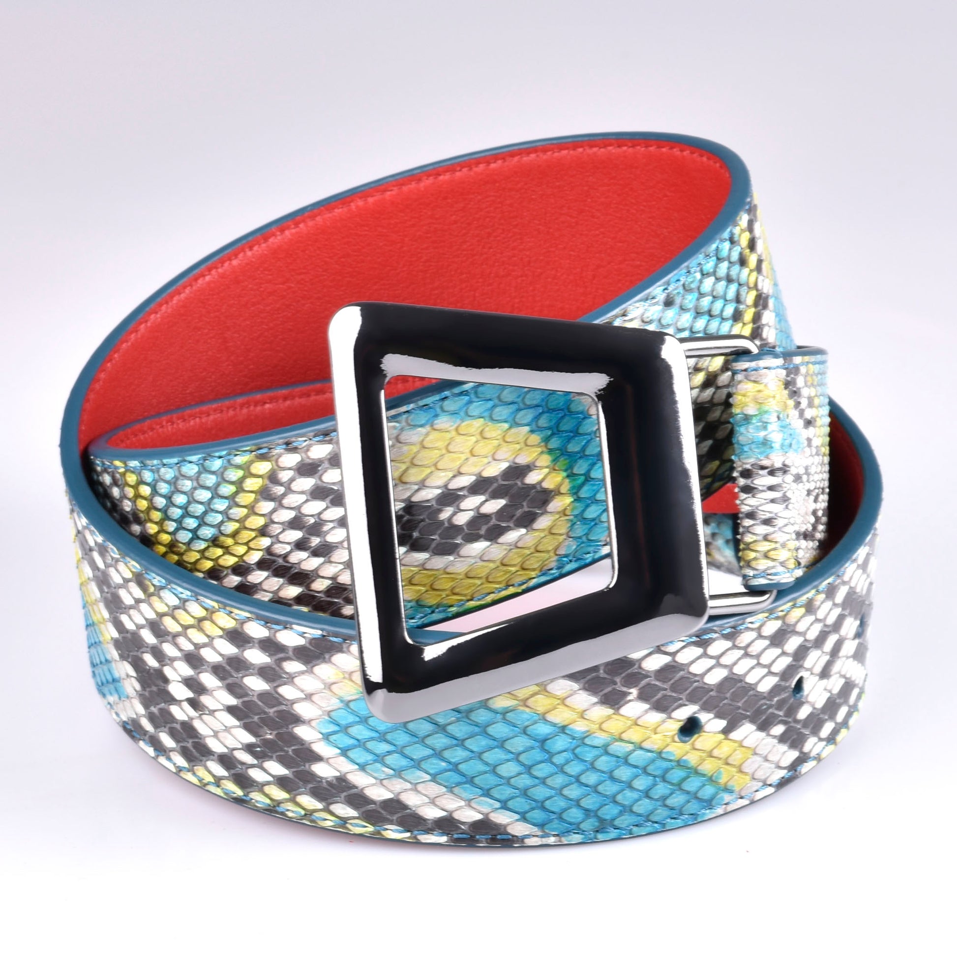 cinturon mujer amarillo y azul