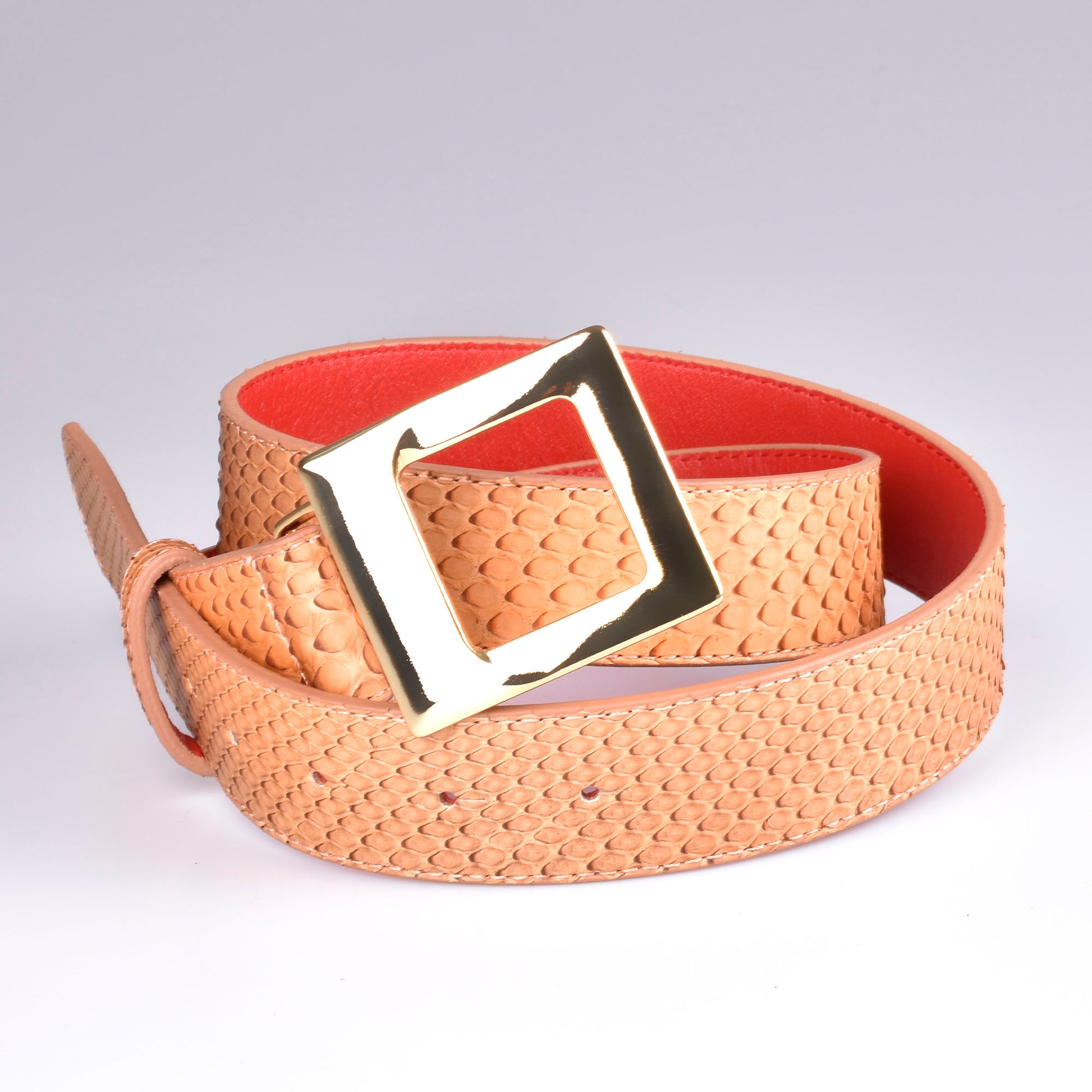 cinturon mujer cuero naranja