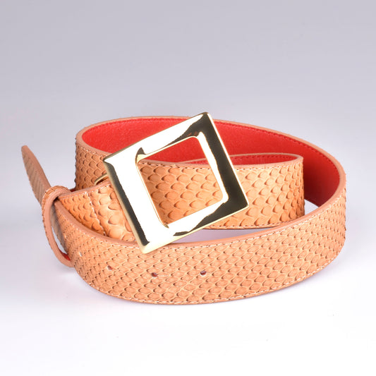 cinturon mujer cuero naranja
