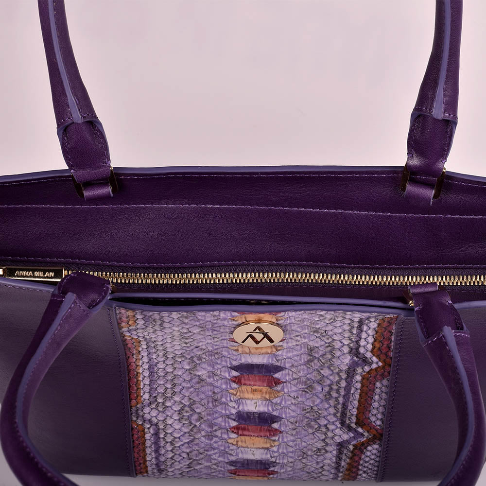 bolso grande cuero morado