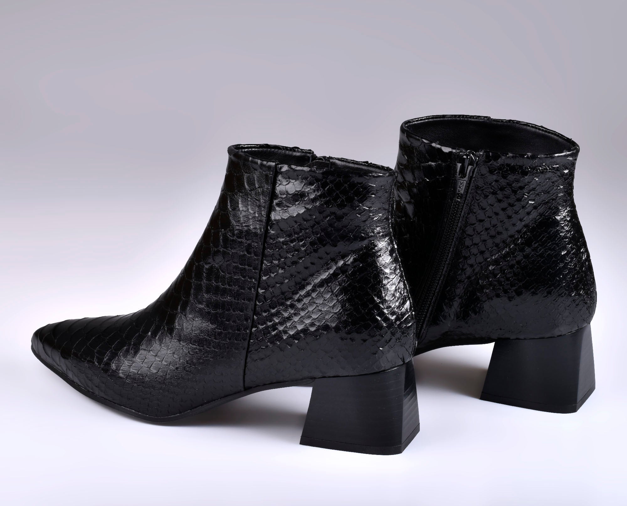 Black patent 2025 snakeskin ankle boots