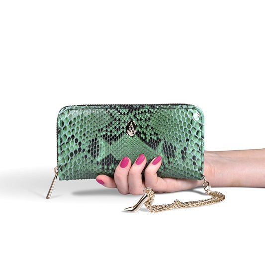 Cartera mujer de piel de pitón verde 