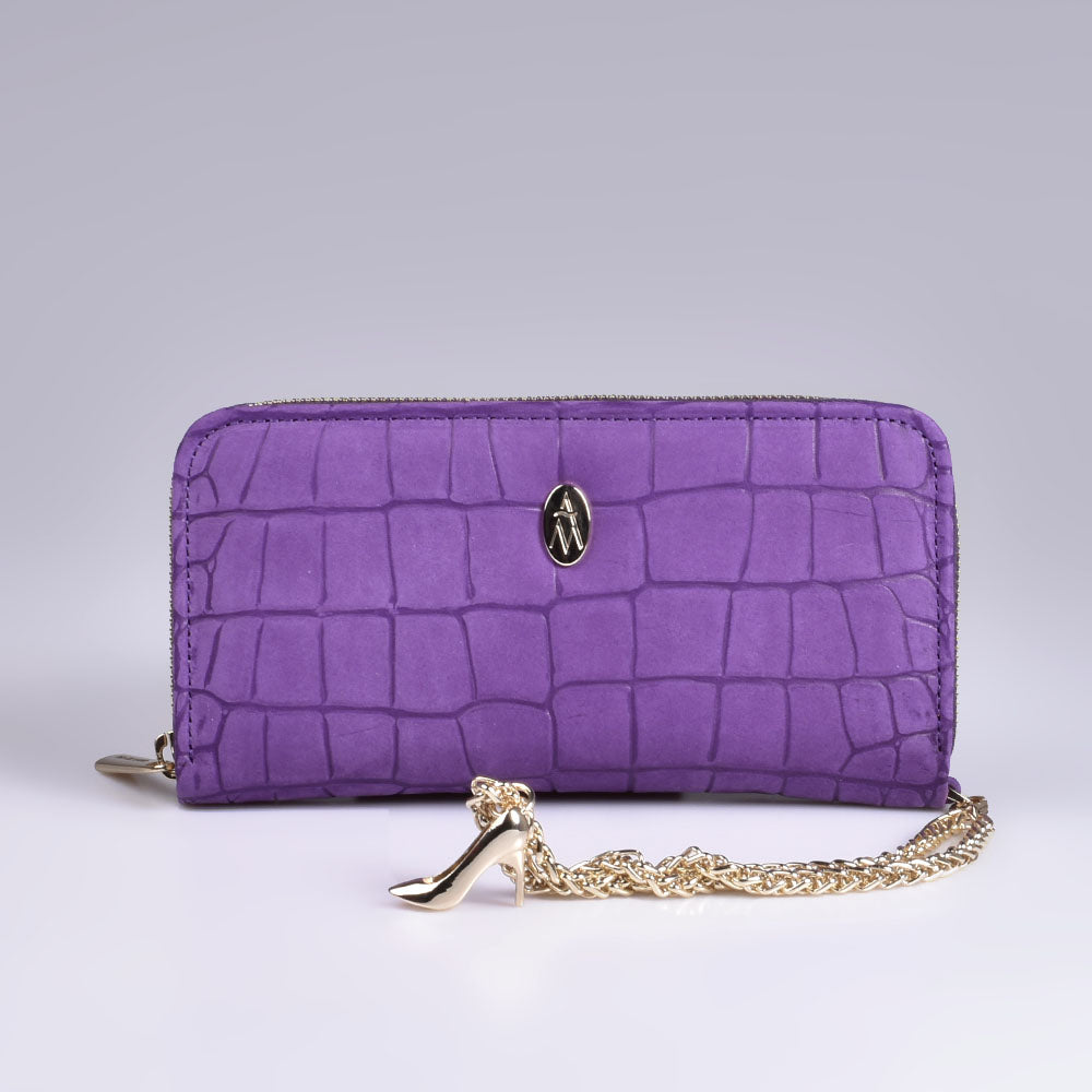 cartera de cuero morado