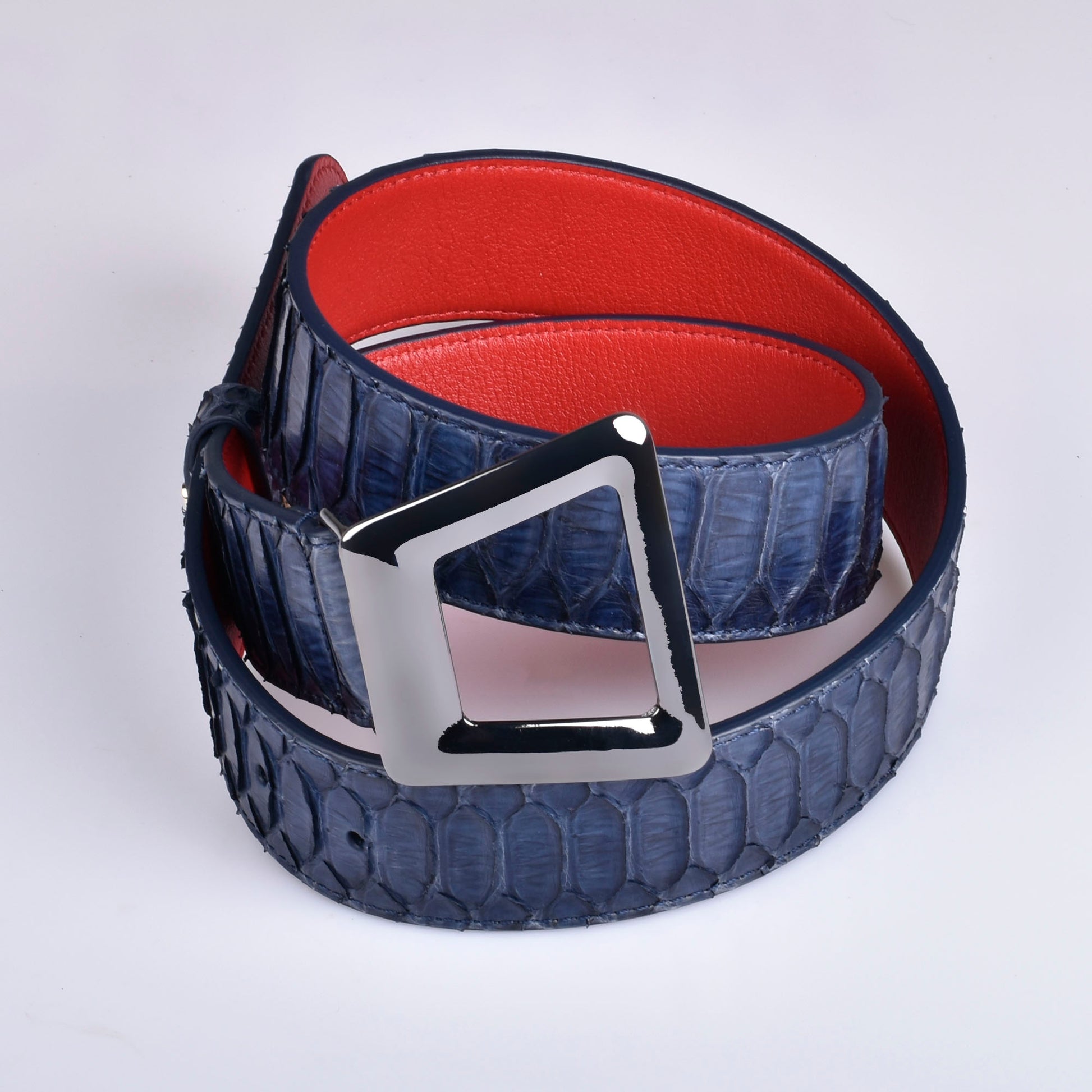 Navy Blue Python Belt with Trapezoid Buckle – ANNA MILAN