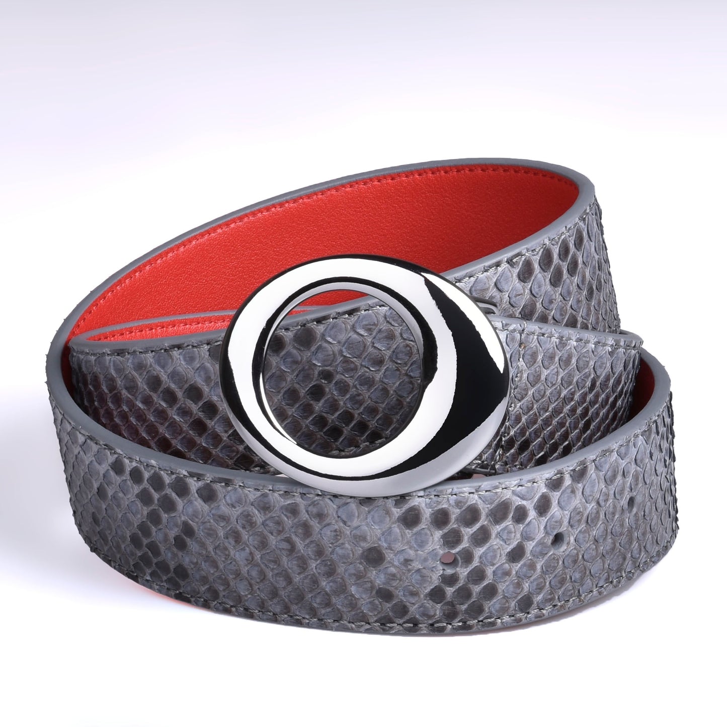 Women's Belt in Gray and Black Python with Oval Buckle
