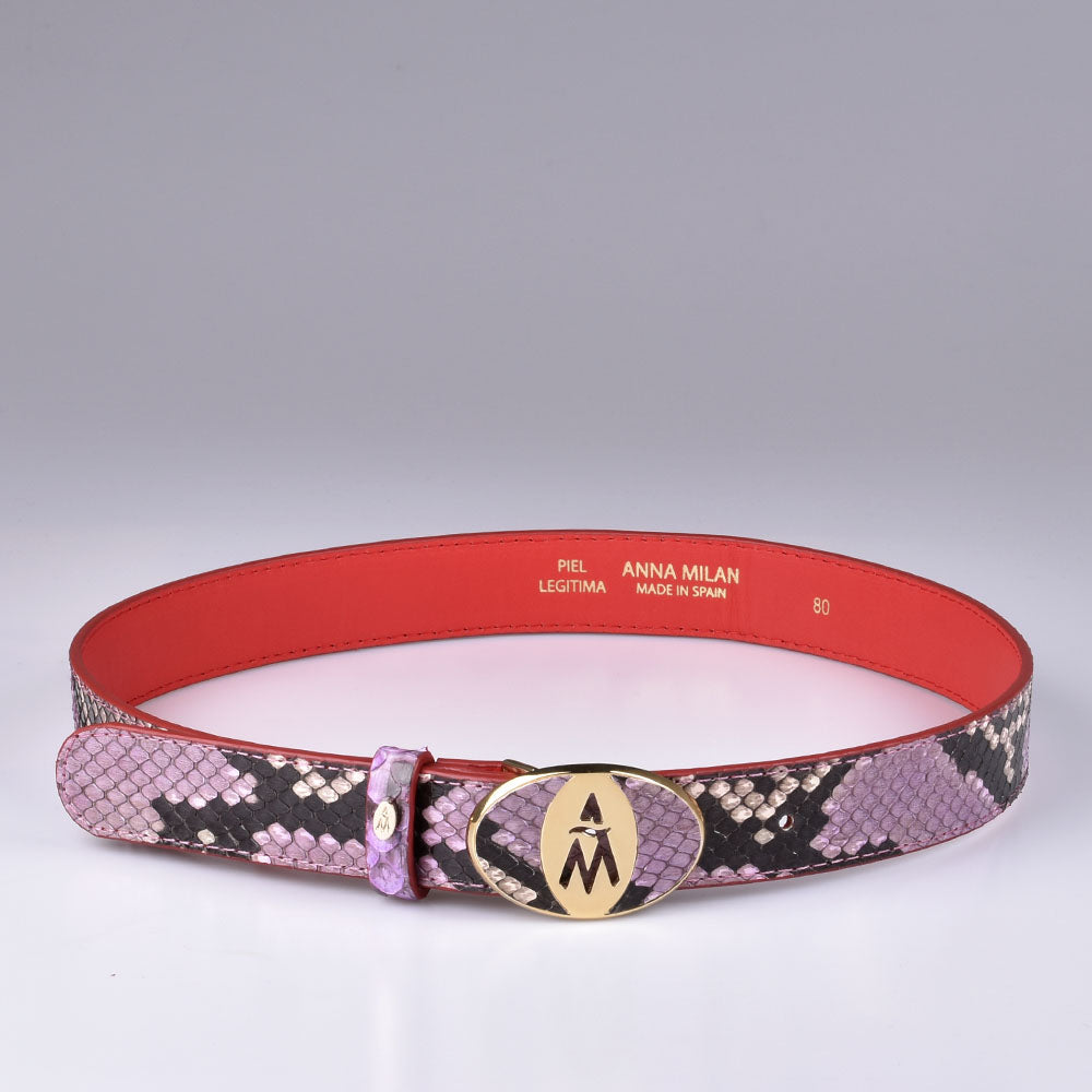 Ceinture femme en cuir de python rose