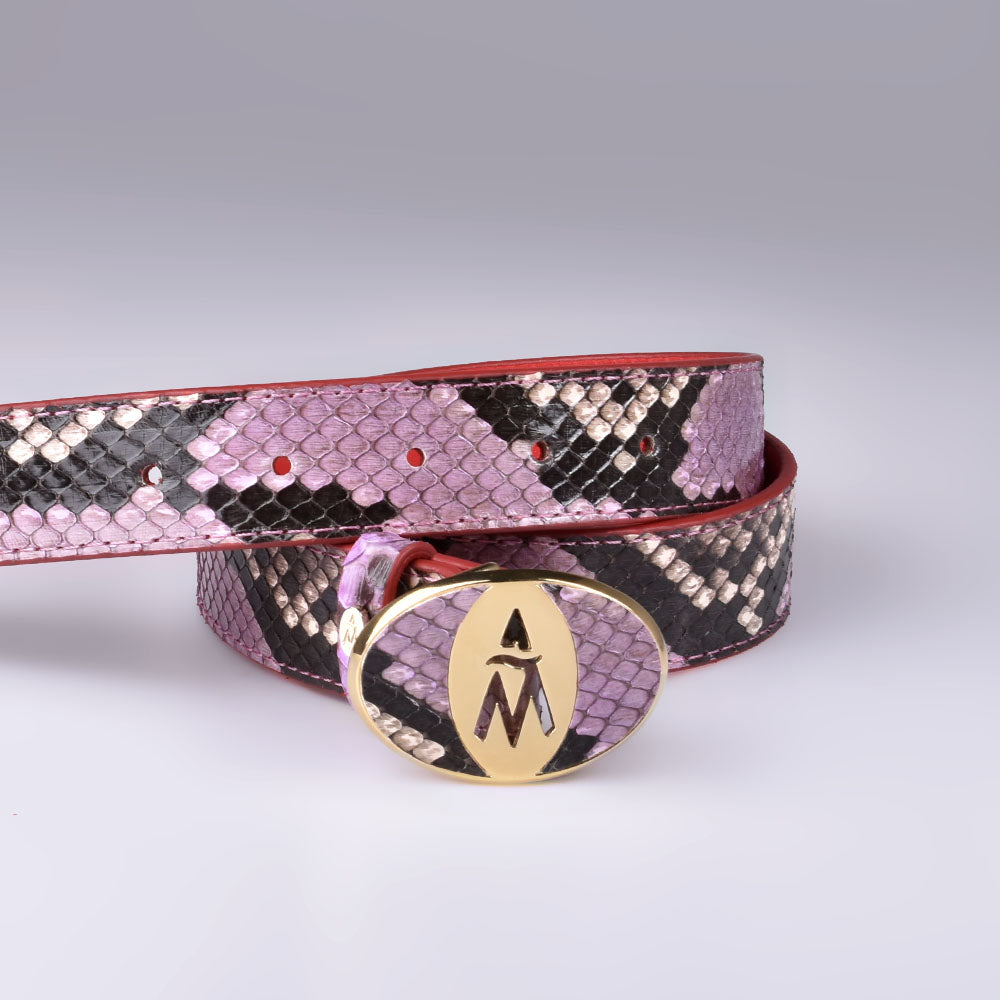 Ceinture femme en cuir de python rose