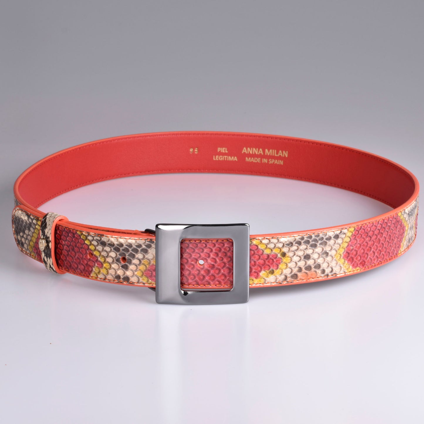 Women's orange and yellow python belt