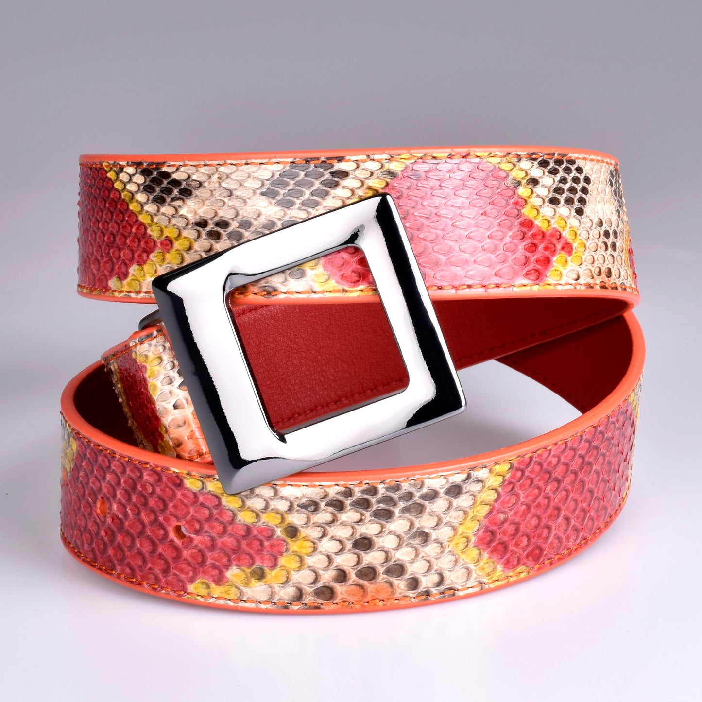 Women's orange and yellow python belt