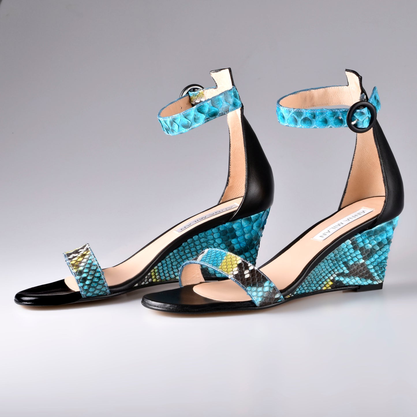 Tibet Sandals Black Turquoise Python