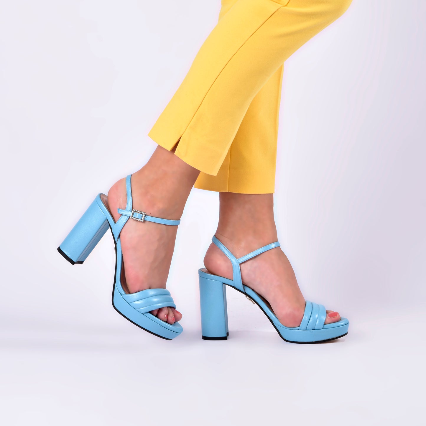 sandalias mujer azul tacón alto